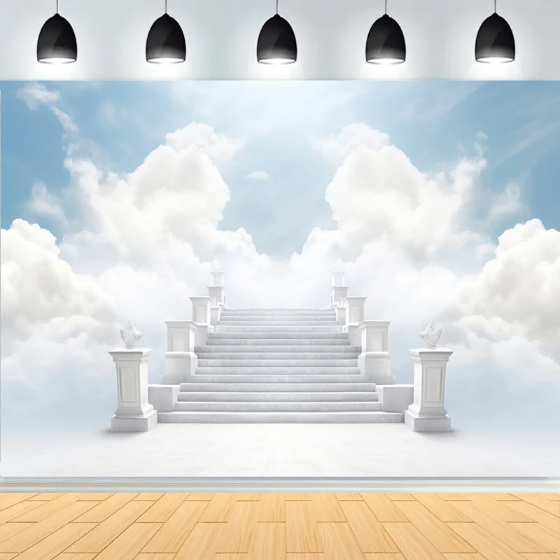 حية قوس قزح السماء الزرقاء الغيوم البيضاء خلفيات للتصوير الفوتوغرافي مجردة حمامة سلمية درج مسار السماء خلفية الصورة KY-05