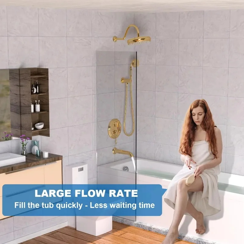 Brass Shower Lamp Set with Hand Sprayer Bath Spray Wall Mounted 8 Shower Faucet Set view 3