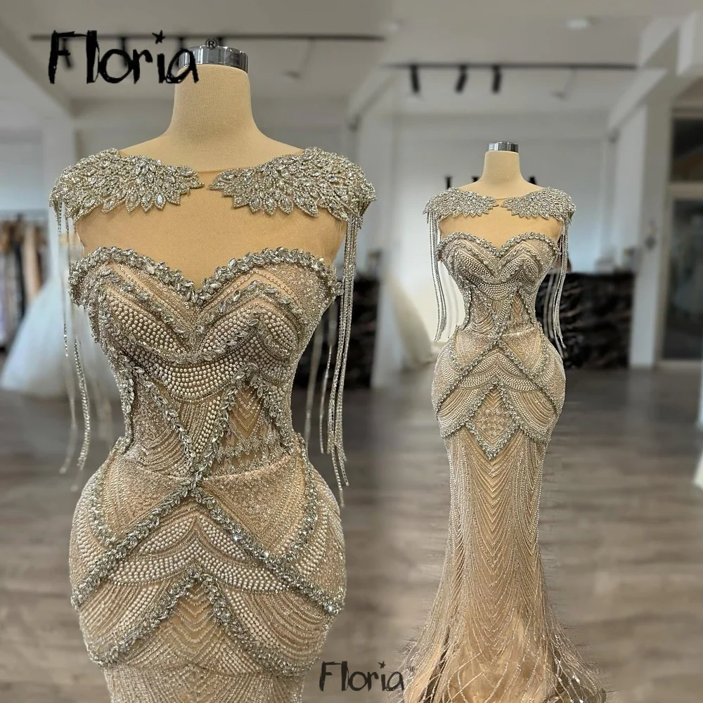 

Длинные платья для выпускного вечера с прозрачным круглым вырезом и потрясающим свадебным платьем с кисточками и рукавами для второго приема, платье для дня рождения с кристаллами по индивидуальному заказу