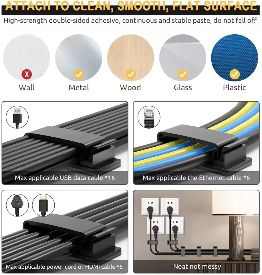 Cable Organizer Clips Wire Winder Holder Cord Protector USB Cable Management Adhesive Hooks Desk Clamp For Car Earphone Mouse