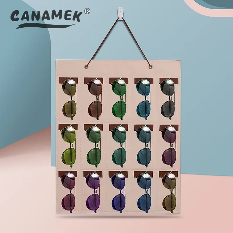 15Slots Felt Eyeglasses Stand Holder For Sunglasses Glasses Storage Display Hanging Bag Wall Pocket Storage Box Organizer