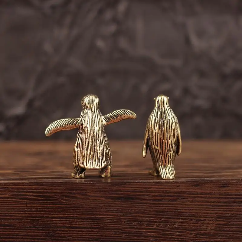 Funny Brass Standing Little Penguin Statue Desktop Decor Trinkets Cute Marine Animal Craft For Kids〔White〕