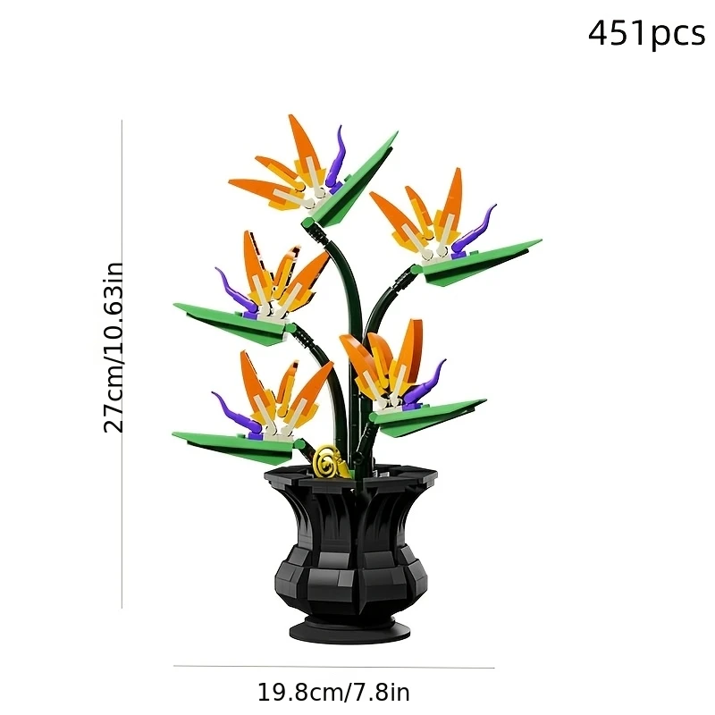 451pcs, 599pcs, 503pcs, 450pcs, Assemble Puzzle Building Block Flowers: Plum Blossom, Bird of Paradise, Hibiscus, Chrysanthemum view 3