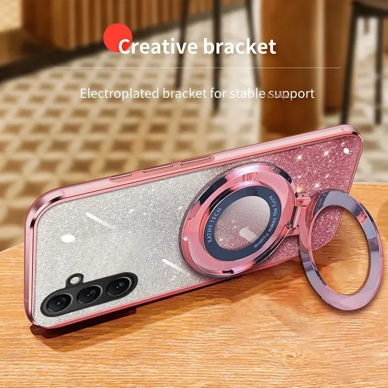 Skinlee For Samsung Galaxy A37 Case Electroplate Bracket Glitter Sequins Silicone Cover For Samsung Galaxy A37 A17 A57 Casing