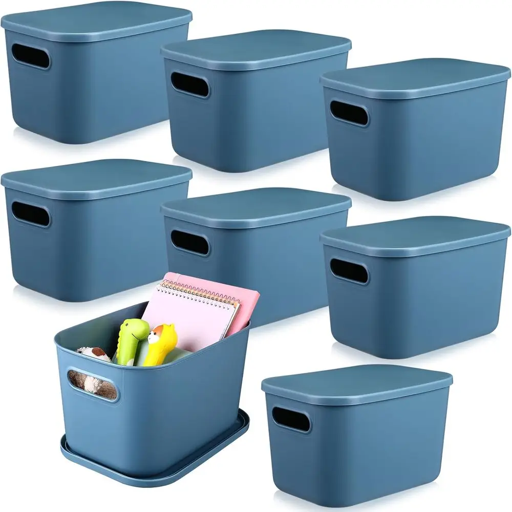 

8 Pieces Colorful Storage Bins with Lid, Plastic Storage Basket Organizing Container Stackable Box with Handle for Shelves Deskt