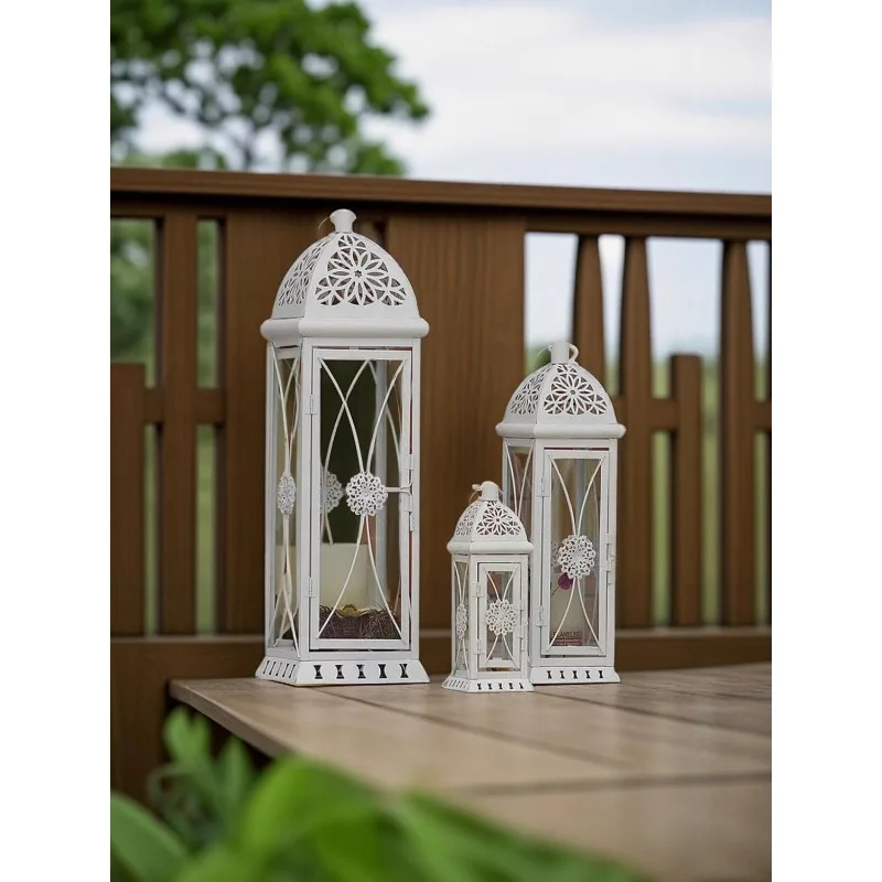 European-style hollow wrought iron glass candlestick ornament, wedding road lantern dining room, living room decorative wind