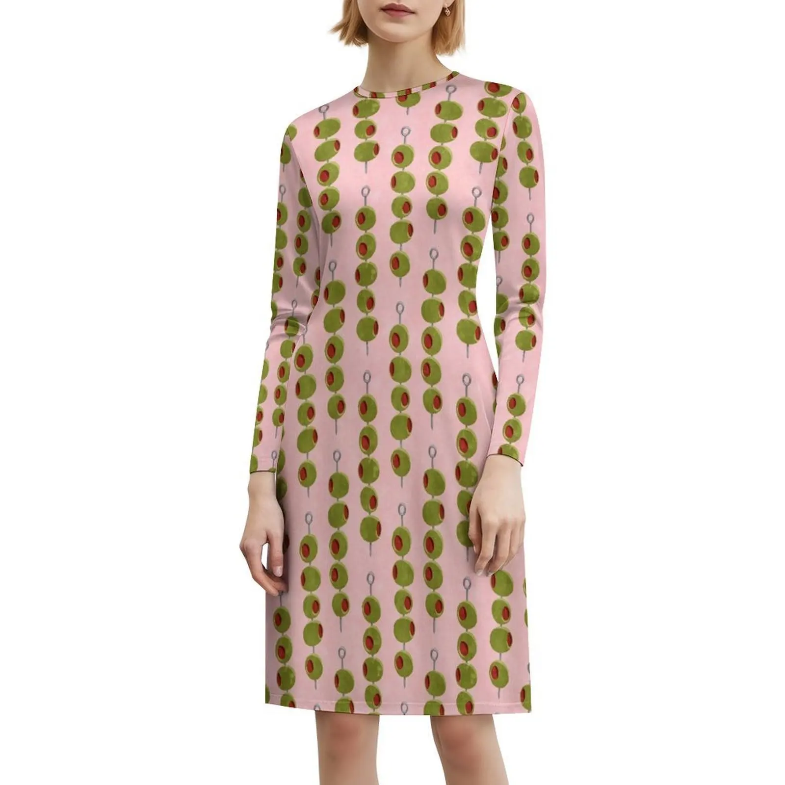 فستان كوكتيل زيتون-زيتوني على عصا (وردي) فستان سموك زهري للنساء للربيع والصيف فستان كاجوال لحفلات الكوكتيل الزيتون #6