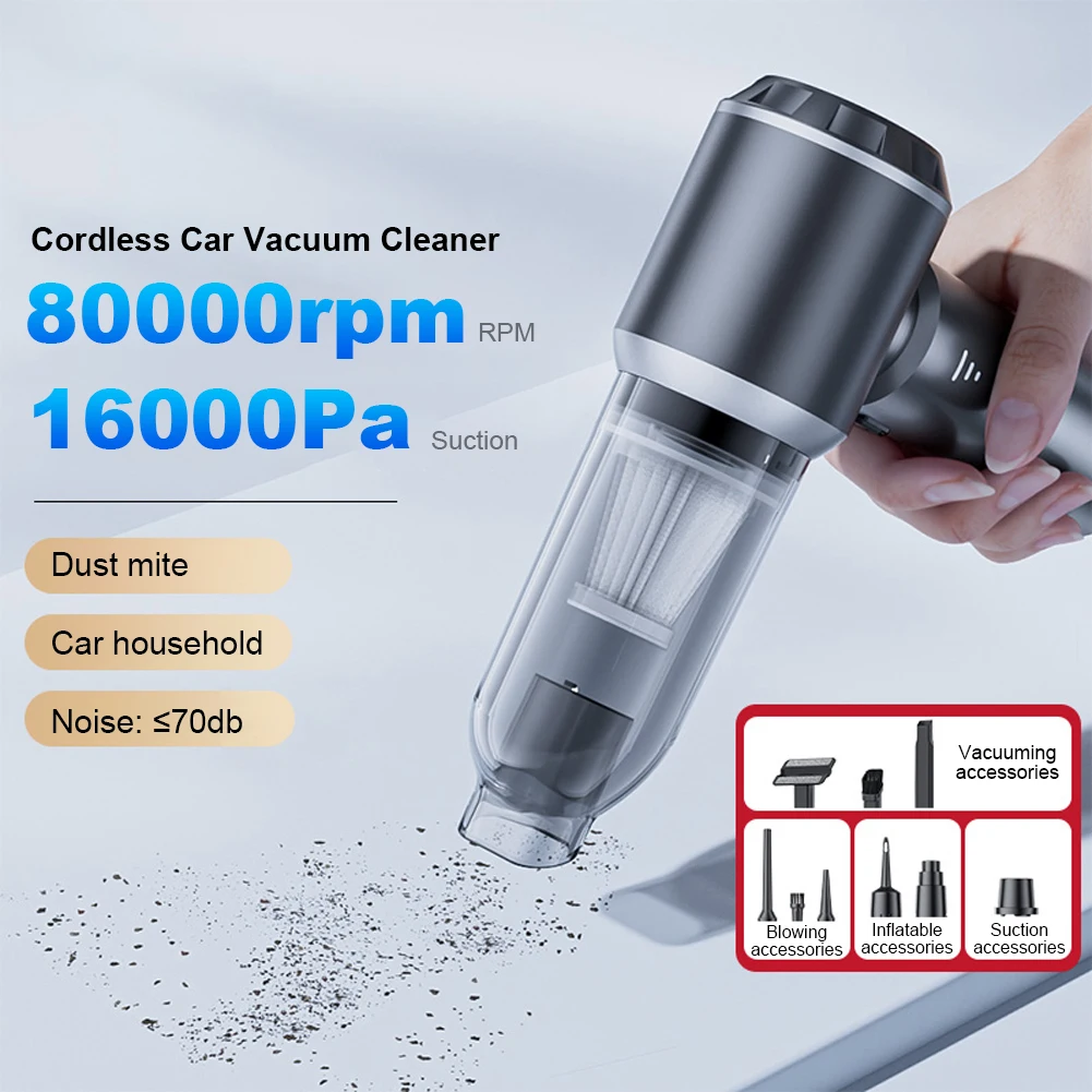 100W Car Vacuum Cleaner USB Charging Handheld Cordless Vacuum Cleaner Powerful Suction Dust Collector 16000Pa For Car Home