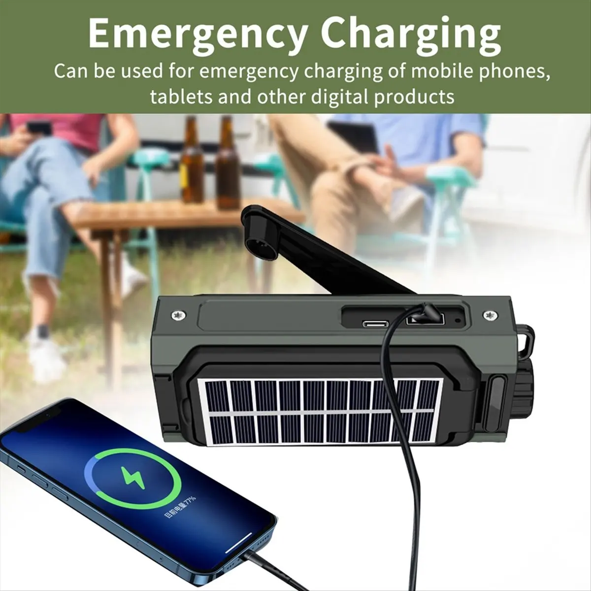 A26Z Portable Solar Radio, Emergency Hand Crank Radio, Dynamo AM/FM Radio,Blackout Power Station,USB Phone Charger