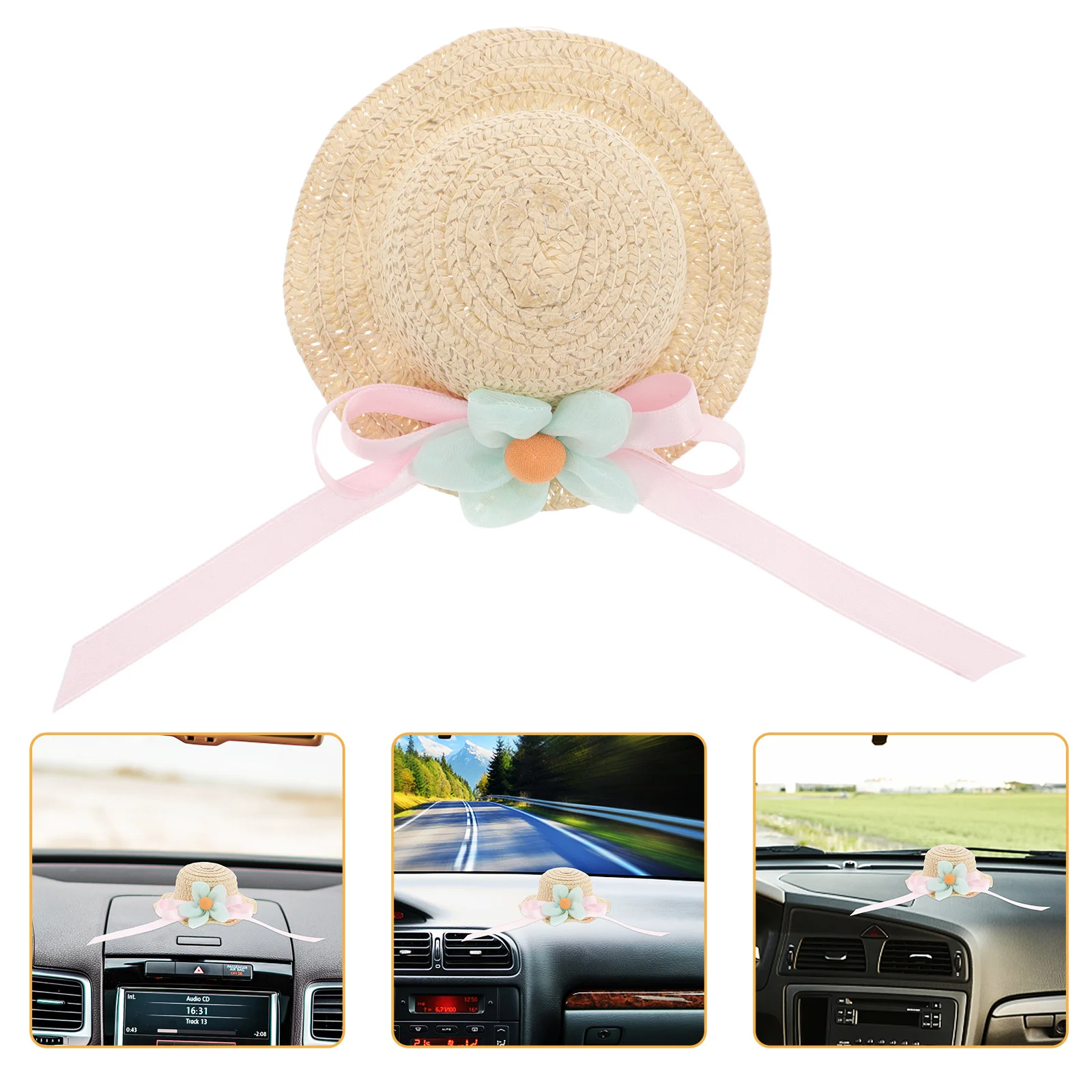 

Car Interior Decor Mini Hat Stylish Woven Wheat Straw Design for Vehicle Dashboard Ornament Unique Mini Knitting Cap Craft