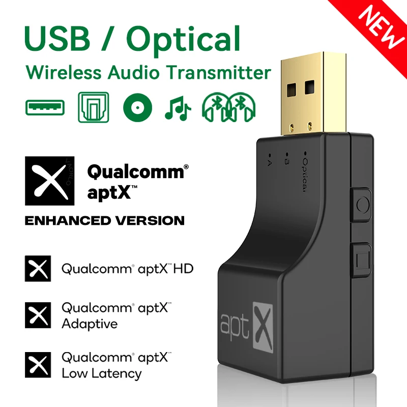 APTX USB Optical Fiber Bluetooth Audio Transmitter aptX-Adaptive/HD/LL Multi-point HIFI Wireless Adapter For TV PC PS4/3 Xbox