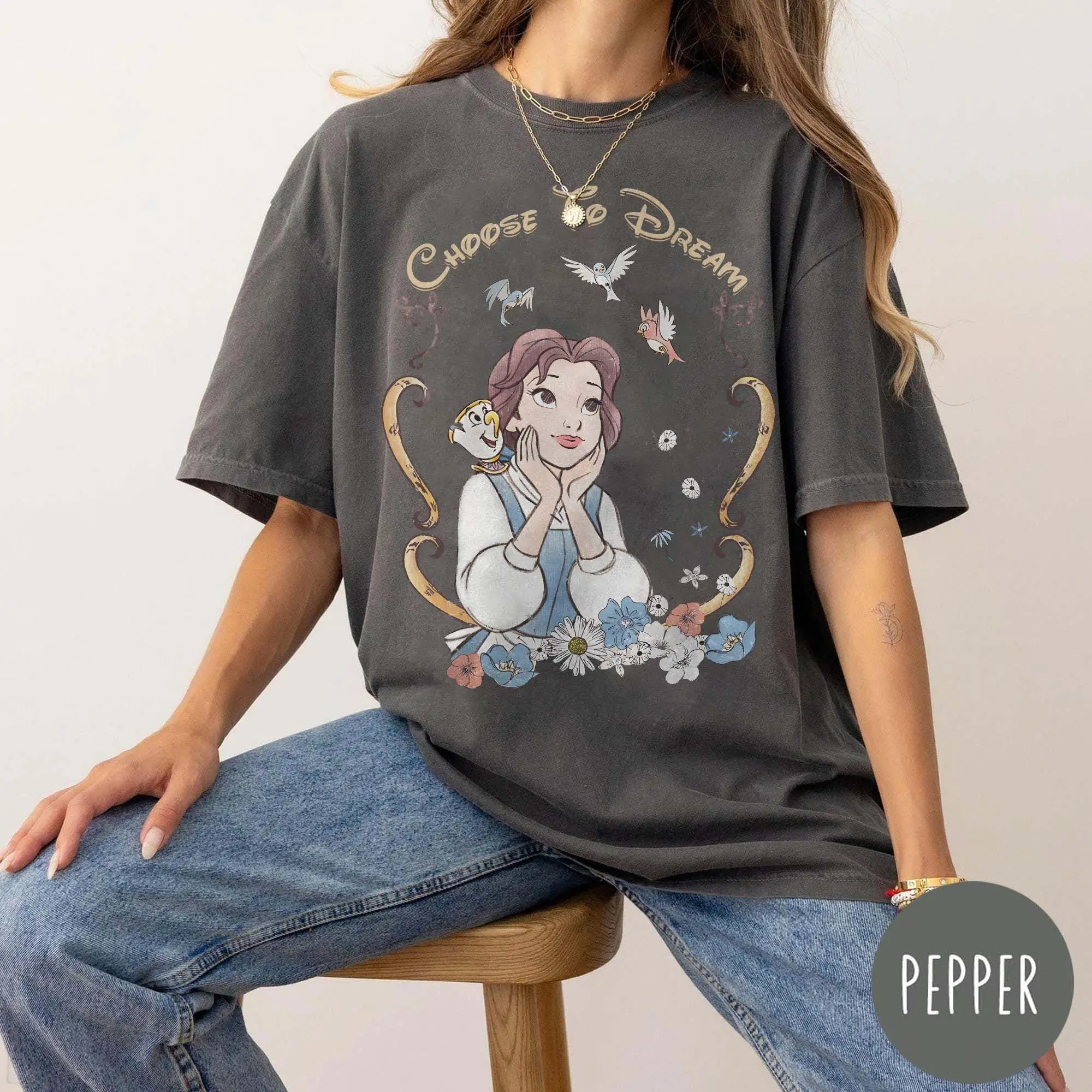 

Women‘s Disney Retro Disney Princess Belle T-Shirt Cotton Short Sleeve Unisex Streetwear Oversized Loose Casual Stylish