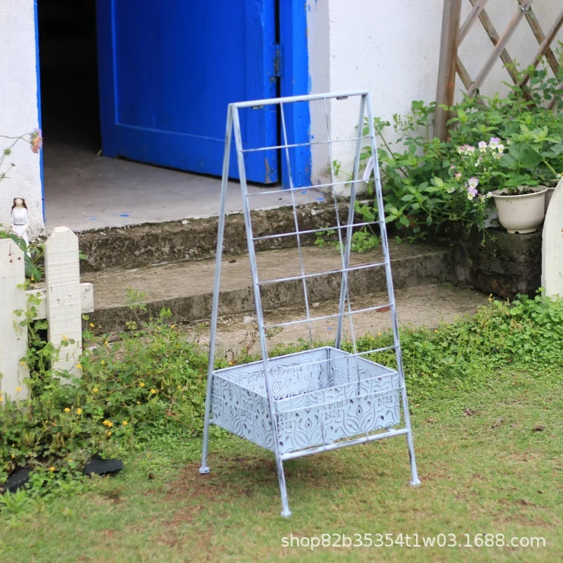 Cross-border wrought iron retro old mesh flower stand garden balcony indoor outdoor courtyard villa flower stand grocery