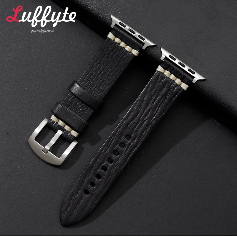 Vegetable Tanned Leather Strap for Apple Watch Ultra 2/1 SE SE2 Series 9 8 7 6 5 4 Watchband 49/45/44/42mm 41/40/38mm for iWatch