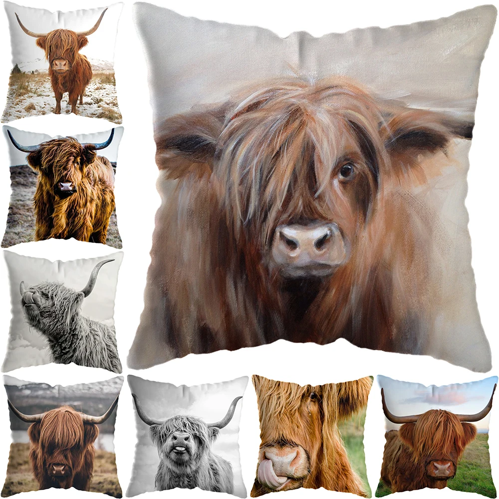 Scottish Highland Animal Print Pillowcase Home Decoration Cushion Cover Sofa