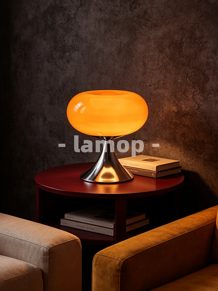 Murano Glass Gloss Orange Donut Ring Flared Base Table Lamp Cream Korean 3 Tone Soft Light Mirror Nightstand Bedroom Decor Lamp