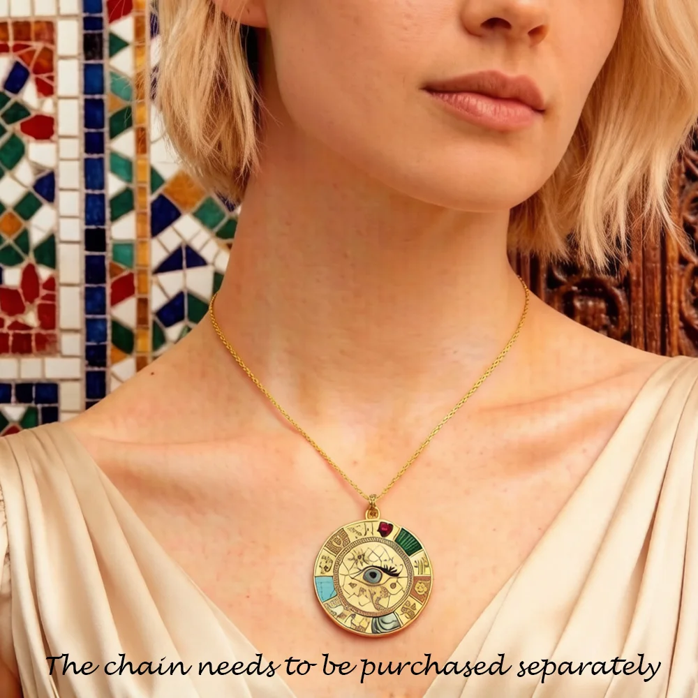 Pendant Large Amulet Magical Lucky Heart Cat Elephant Clover Symbols Fatima Golden Jewelry 925 Sterling Silver Women Men Gift