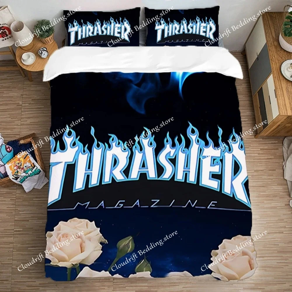Fashion Brand T-Thrasher Logo Print Bedding Sets Exquisite Bed Supplies Set Duvetcover Bed Comforter Set Bedding Set Luxury Gift