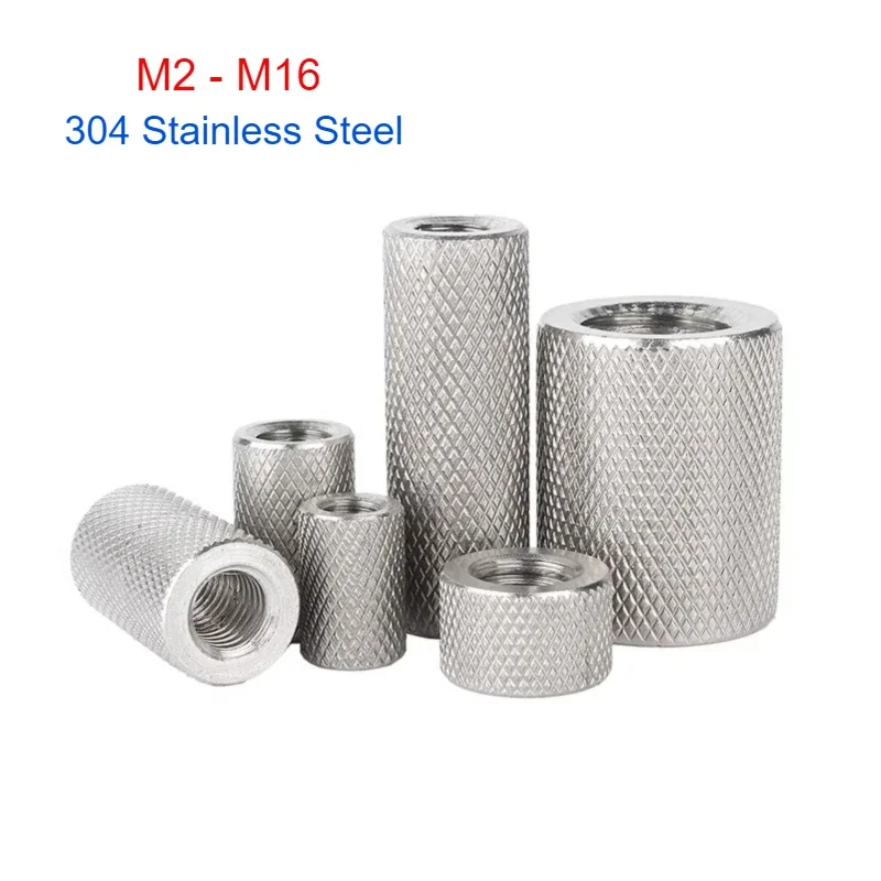 304 Stainless Steel Extended Cylindrical Knurled Nut Mesh Nut Regulating Nut M2 M2.5 M3 M4 M5 M6 ~M16
