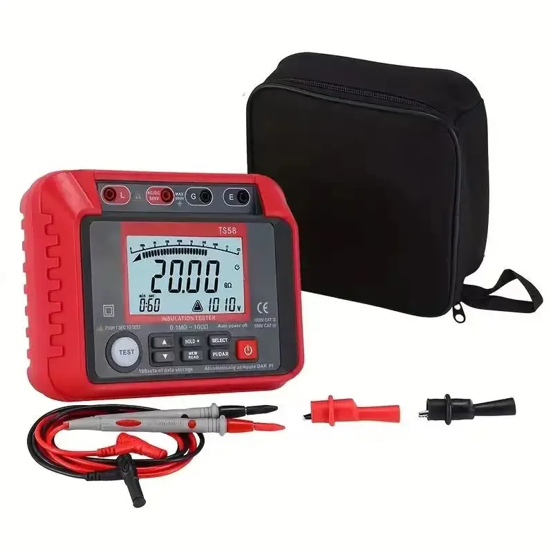 Digital Insulation Resistance Meter Insulated Tester 0.1M-10G Megohmmeter 2000 Counts AC DC 10-600V DAR PI Index,with Backlit