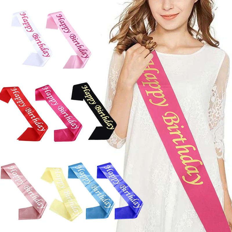 Birthday Queen Pink Party Shoulder Strap Girdle Supplies Birthday Girl Silver Glitter Satin Sash Women Princess Scarf Decoration