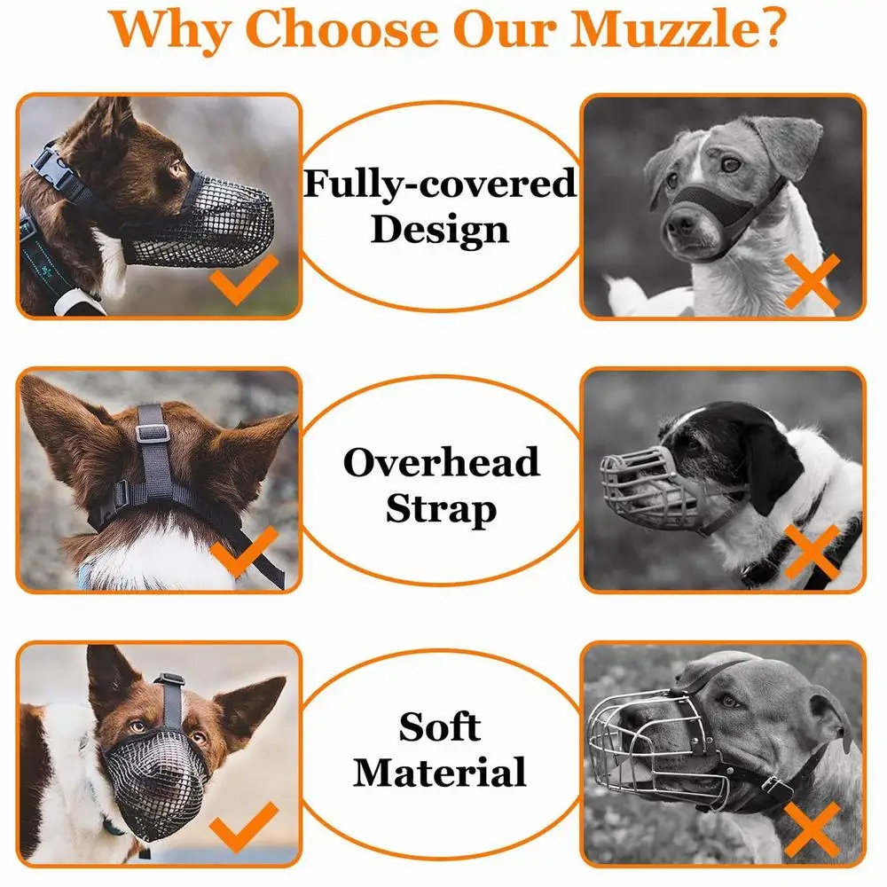 Dog Muzzle, Soft Mesh Covered Muzzles  Poisoned Bait Protection With Adjustable Straps, Prevent Biting Chewing And Licking