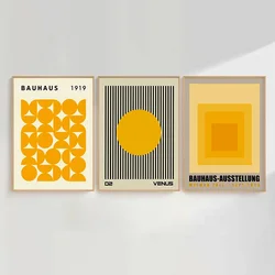 Bright Yellow Line Circular Colour Block Bauhaus Canvas Painting Modern Gallery Drawing Room Bedroom Decoration Poster Wall Art