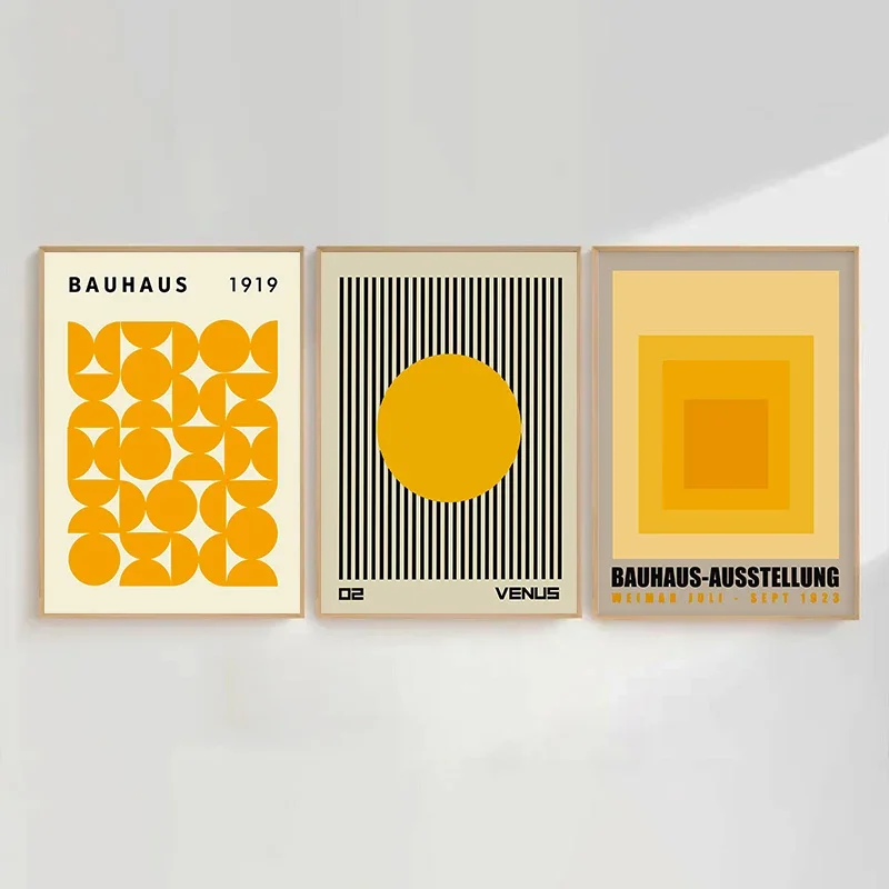 Bright Yellow Line Circular Colour Block Bauhaus Canvas Painting Modern Gallery Drawing Room Bedroom Decoration Poster Wall Art