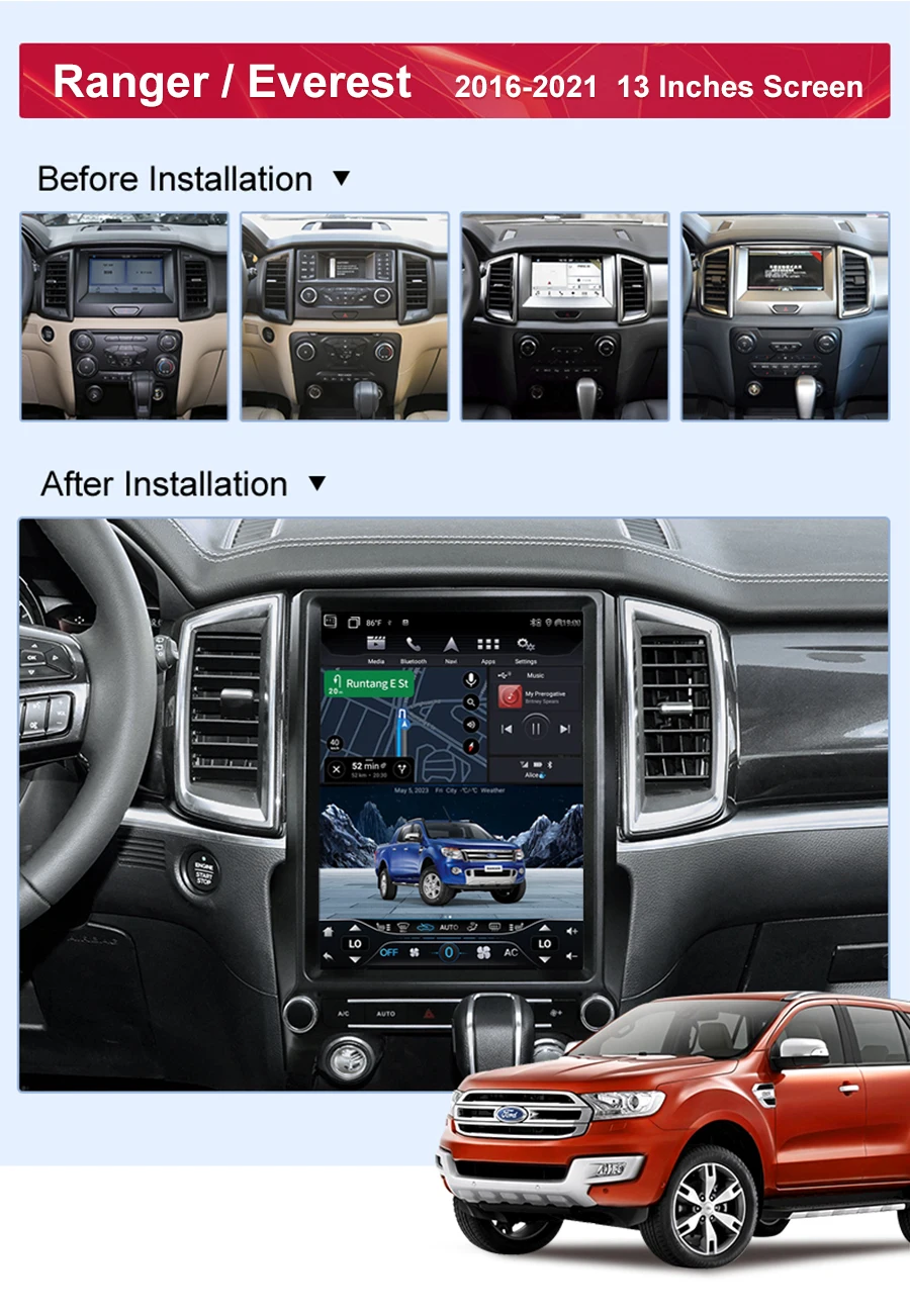 

12.1" screen Android 14.0 Car stereo FOR Ford Ranger Everest 2016-2021 Carplay Car Radio GPS navi multimedia player HD head unit