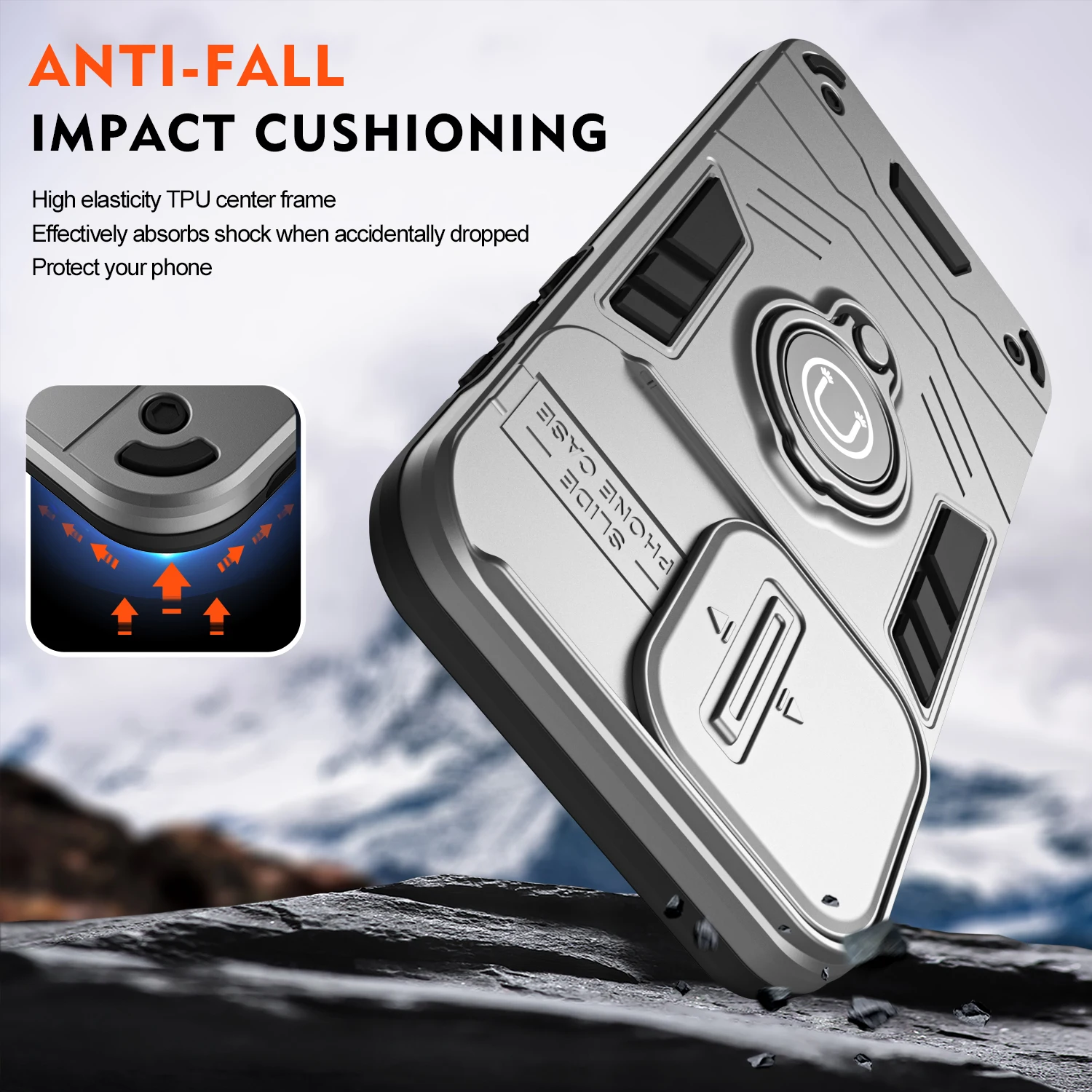 For ZTE Blade A56 Sliding Window Metal Finger Holder Case for ZTE Axon 60 Lite 60 Shockproof Armor Protect Cover view 5