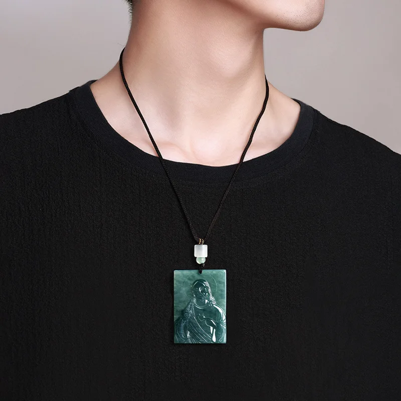 Authentic Natural A-grade Jade Blue Water Jesus Father Faith Jade Pendant For Men's Charms Women's Jewelry Wholesale Drop Ship 5