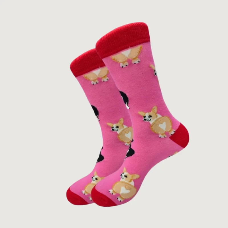 1 par de meias de cano médio femininas com padrão de corgi fofo de desenho animado personalizado para uso diário