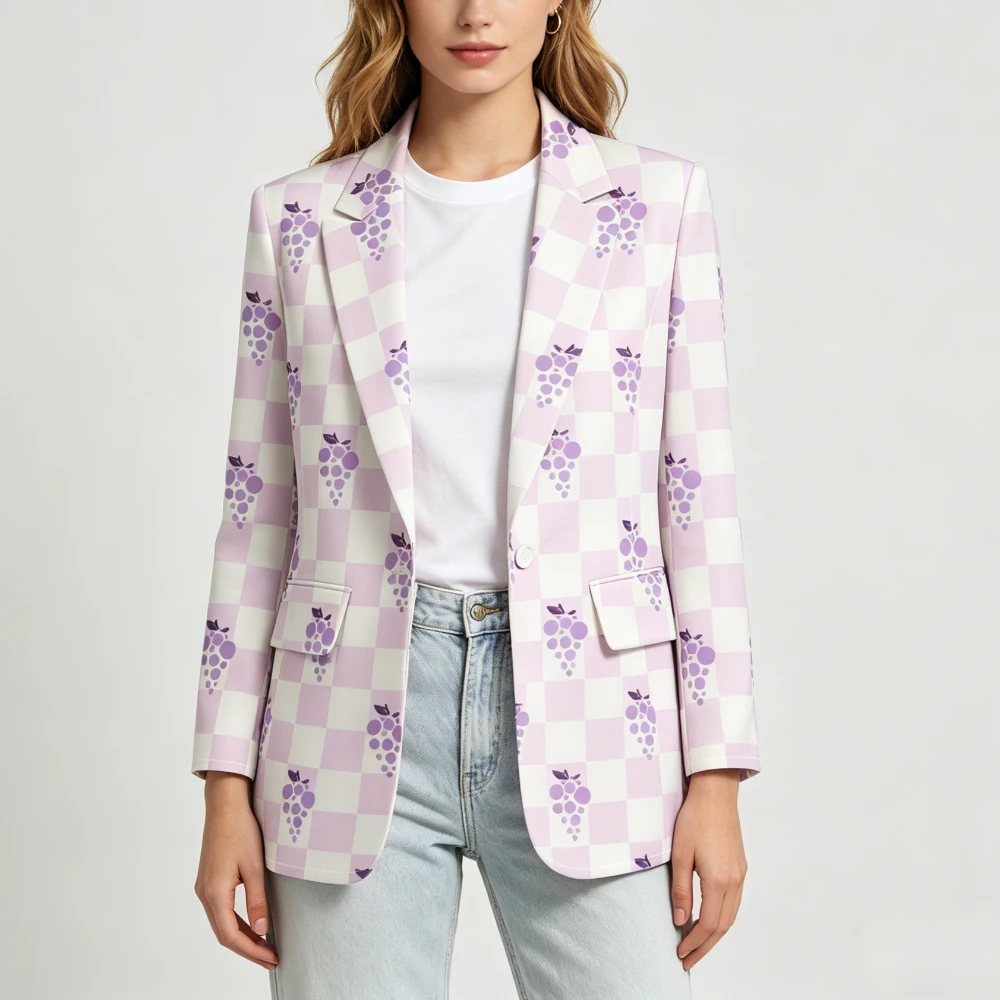 Women's Printed Casual Blazer Jacket Unique Print Tropical Fruit/Abstract/Grape/Floral Regular Fit Office Casual Coats Outerwear