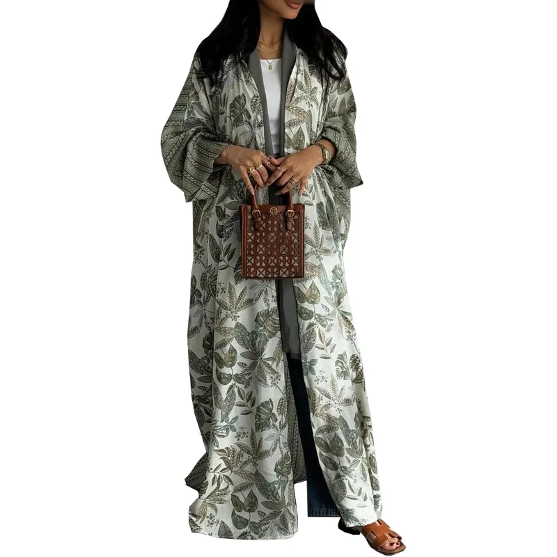 

Modest Middle Eastern Arabic Robe Abaya Fashion Woman Long Sleeve Printed Jacket Cardigan Cloak Abaya Outer Wear