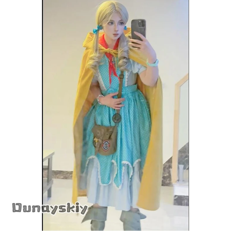 

aBDSss*/Holly Blue Floral Dress With Cape Cosplay Costume Full Set Anime Character Roleplay Outfit For Women Halloween