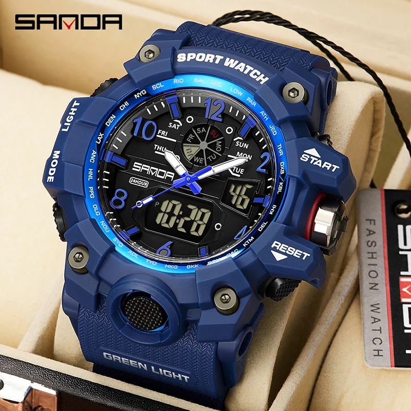 

SANDA Men Watch Luxury Brand Multifunctional Chronograph Electronic Watch Alarm Clock Luminous 50M Waterproof Relogio Masculino