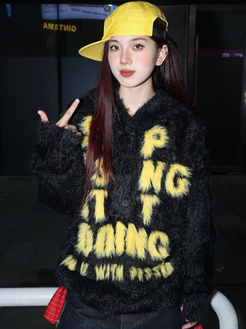 

Вязаный свитер в американском стиле ретро с вышивкой букв для мужчин и женщин, осенне-зимний трикотаж для отдыха Sle Cleanfit