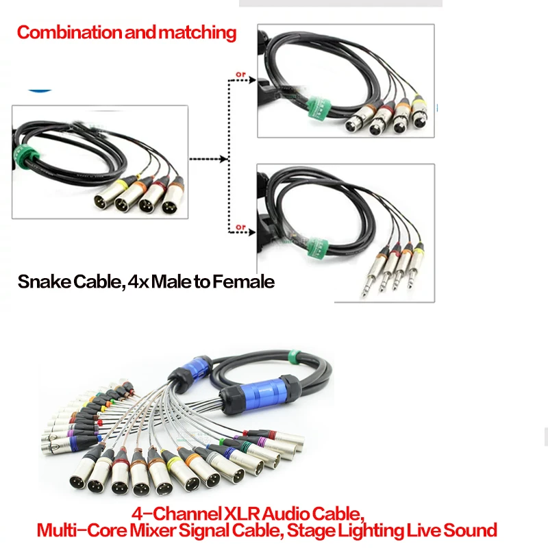 XLR Snake Cable 2/4/8/12/16/24 Channel Multicore Audio Cable Multi-Channel Mixer Signal Snake Line Stage Performance Live