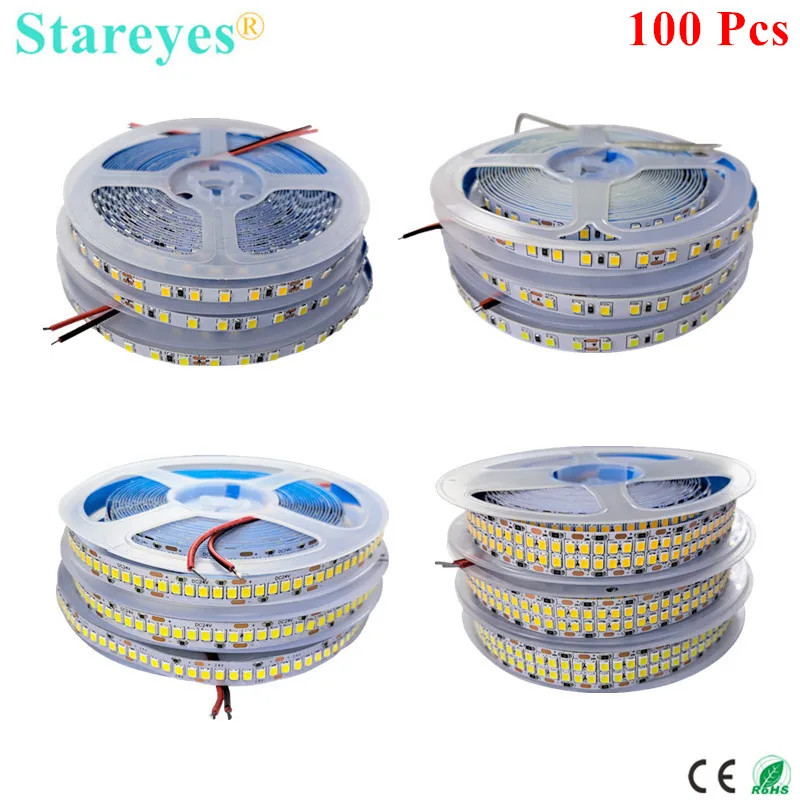 

100 Pcs 5m SMD 2835 120 240 480 LED/m DC12V DC24V LED Strip IP20 No waterproof Flexible Warm white Ribbon tape LED ceiling light