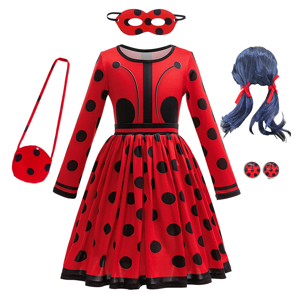 

Kids Ladybird Cosplay Princess Dress Girls Polka Dot Long Sleeves Frocks Children Birthday Carnival Halloween Party Clothing