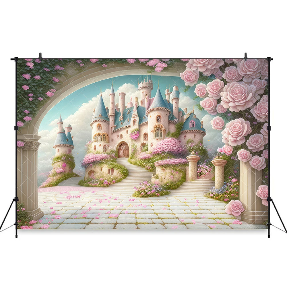Beautiful Castle View Backgrounds Cake Smash Kids Adult Photography Props Child Baby Decors Dream Garden Photo Backdrops