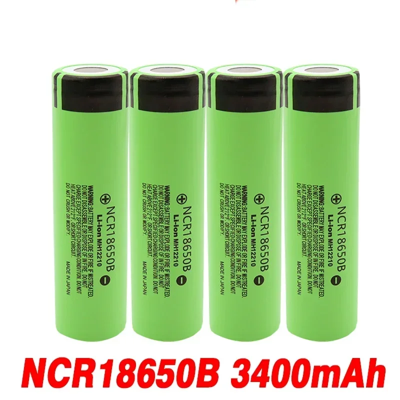 100% 충전식 리튬 배터리, 손전등용 18650 배터리, 34B, USB 충전기, NCR18650B, 3.7V, 3400mAh, 무료 배송