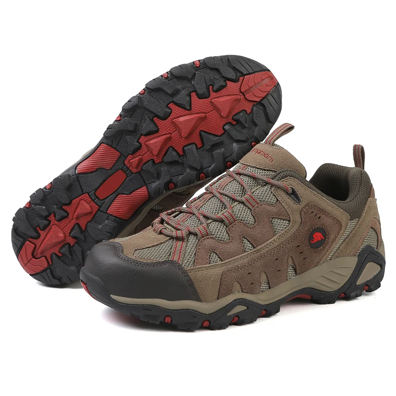 HIKEUP Scarpe da trekking larghe da uomo in pelle premium - Stivali da trail da esterno antiscivolo per piedi di grandi dimensioni
