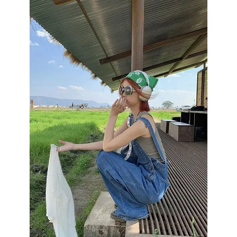 2023 Women's Overalls Blue Denim Jeans Long Pants Suspender Jumpsuit Trousers Summer Autumn Vacation Outfit Y2k Clothes