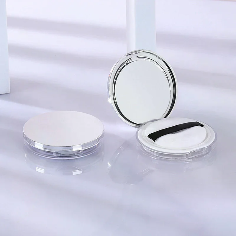 Portable Ultra-thin Plastic Powder Box Loose Pot Travel Makeup Jar Sifter Container with Powder Puff Mirror