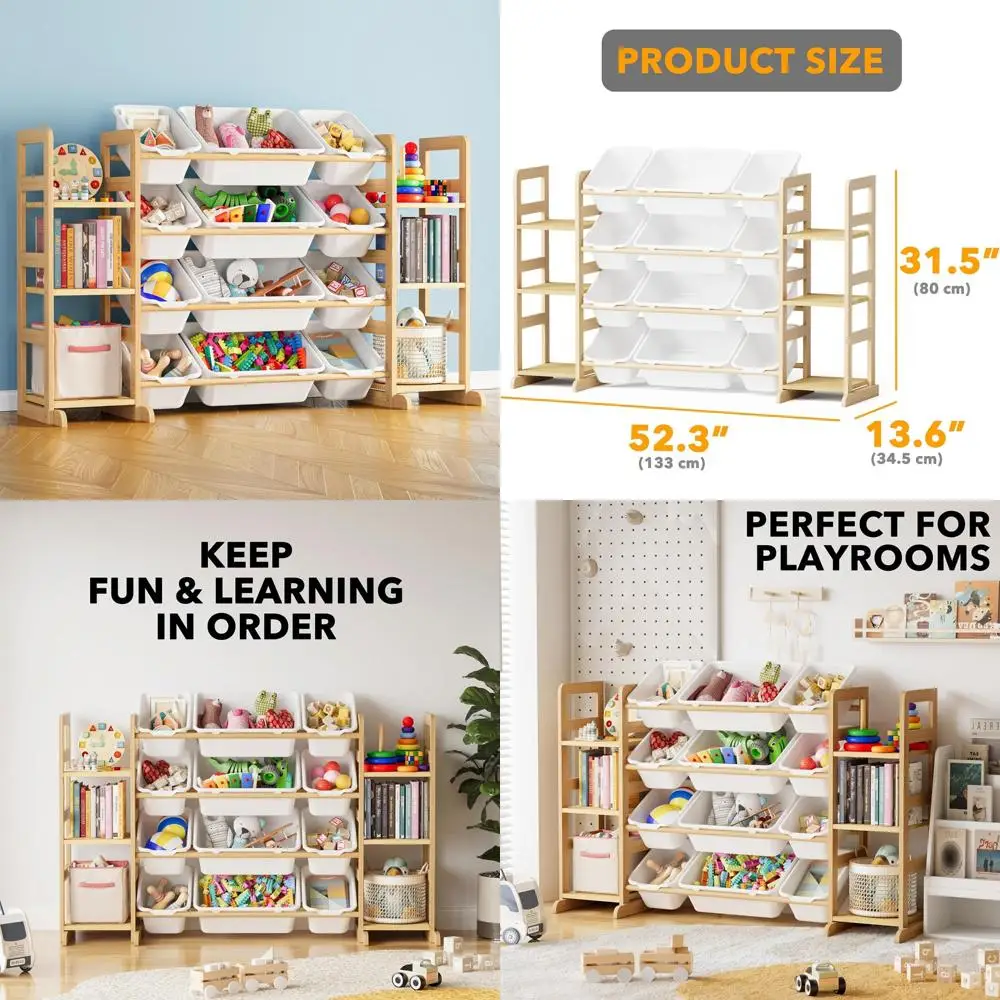 منظم تخزين ألعاب الأطفال مكون من 6 أرفف مع 12 صندوقًا، وخزانة كتب لغرفة اللعب لتنظيم فعال