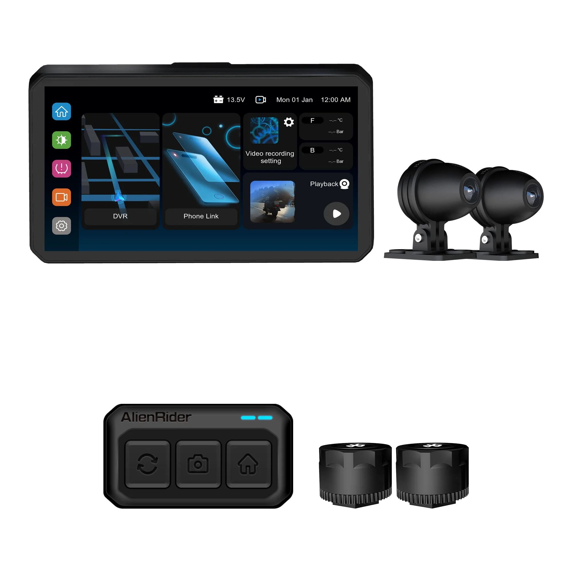 AlienRider 5inch M2S-QR-BMW 200  Smart Motorcycle System QR Quick Release 77G Radar Blind Spot  IP68 Waterproof Monitoring TPMS