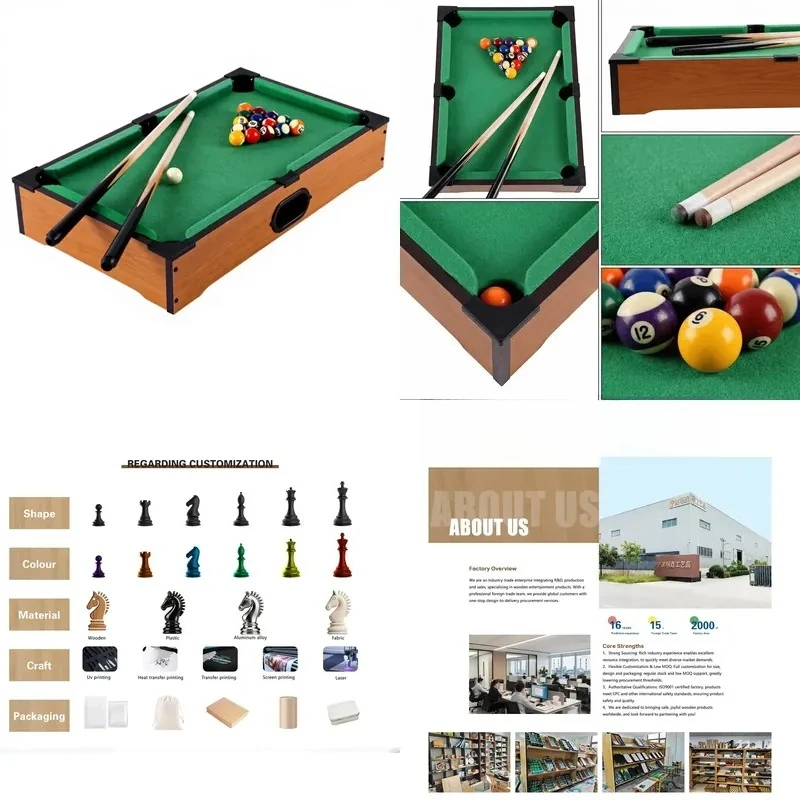 Wholesale Custom Wooden Mini Pool Table Portable Game Set with Clubs and Balls for Kids Family Indoor Play