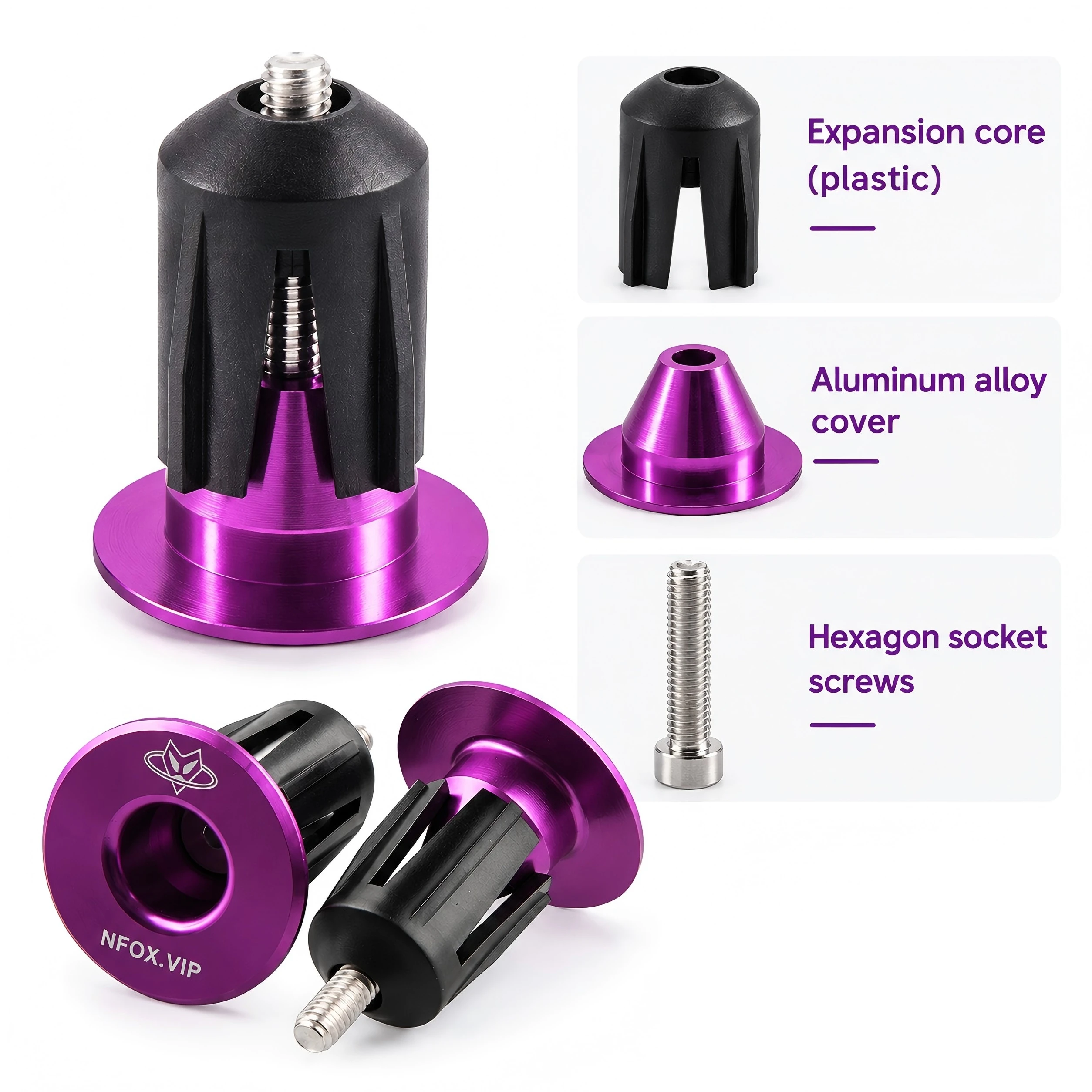 NFOX 1 Pair Bicycle Handlebar Plugs Aluminum Alloy Colored Lockable Expansion Screws Mountain Road Bike Handlebar Accessories