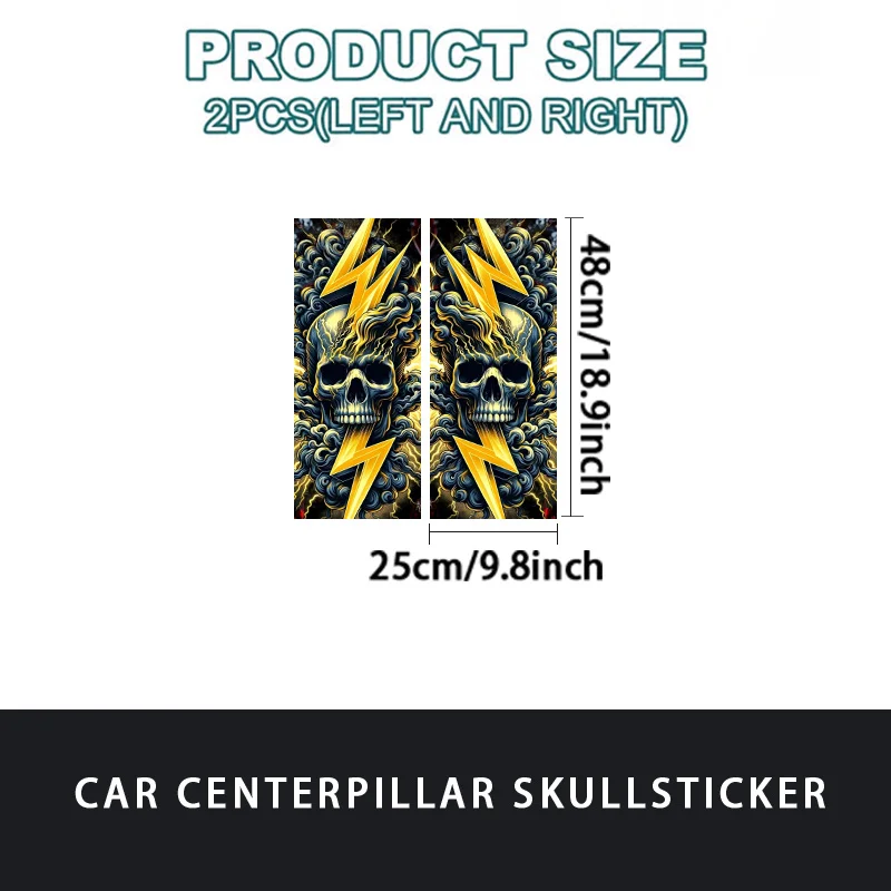 Two skull heads wearing lightning pattern car stickers - waterproof self-adhesive decal, specially designed for vehicle